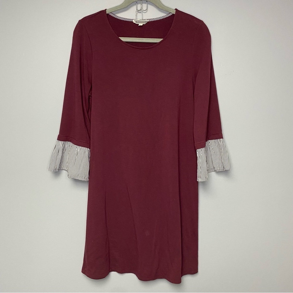 Maroon Dress with‎ Striped Bell Sleeves